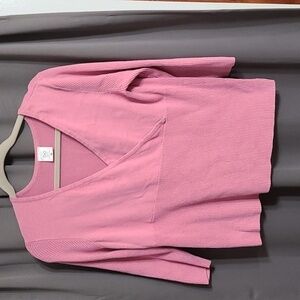 Maternity Sweater Pink V-neck Ribbed Cotton Blend Size M GUC READ